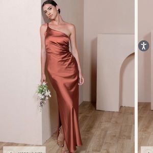 Revelry Jade Satin Dress in color cinnamon Rose